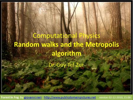 Computational Physics Random walks and the Metropolis algorithm Dr. Guy Tel-Zur Forest In Fog by giovanni neri  version.