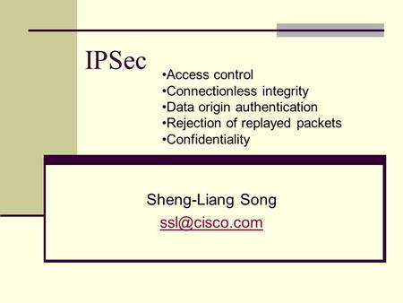 IPSec Access control Connectionless integrity