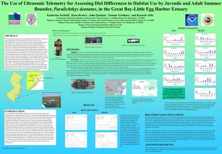 ABSTRACT: We used ultrasonic telemetry to track tagged juvenile and adult (>210 mm) summer flounder, Paralichthys dentatus, in New Jersey’s Great Bay/Mullica.