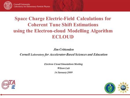 Space Charge Electric-Field Calculations for Coherent Tune Shift Estimations using the Electron-cloud Modelling Algorithm ECLOUD Jim Crittenden Cornell.