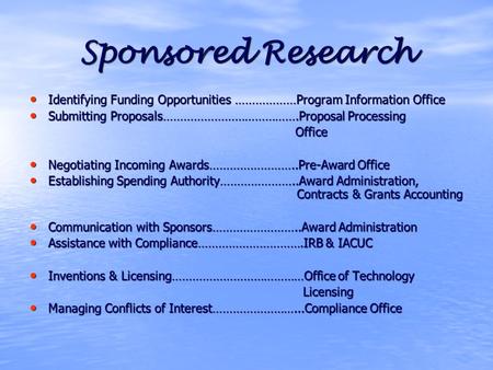 Sponsored Research Identifying Funding Opportunities ………………Program Information Office Identifying Funding Opportunities ………………Program Information Office.