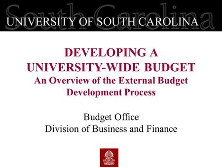 Budget Office Division of Business and Finance DEVELOPING A UNIVERSITY-WIDE BUDGET An Overview of the External Budget Development Process.