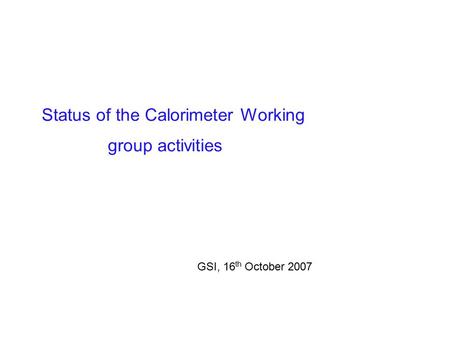 Status of the Calorimeter Working group activities GSI, 16 th October 2007.