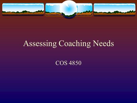 Assessing Coaching Needs COS 4850. Four Roles of Coaches  Coach as Guide  Coach as Teacher  Coach as Motivator  Coach as Mentor.