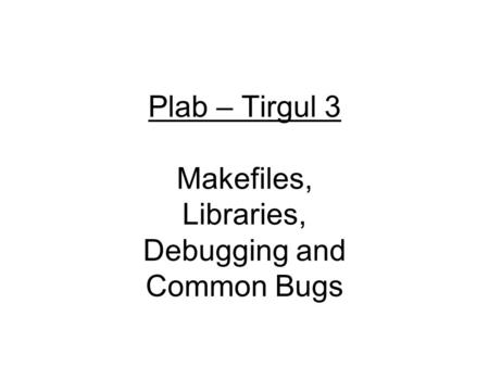 Plab – Tirgul 3 Makefiles, Libraries, Debugging and Common Bugs.