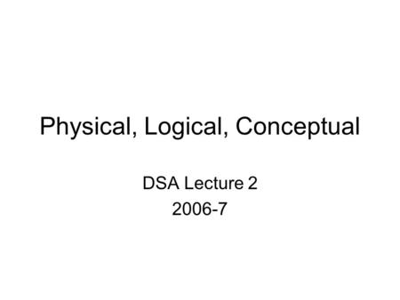 Physical, Logical, Conceptual DSA Lecture 2 2006-7.