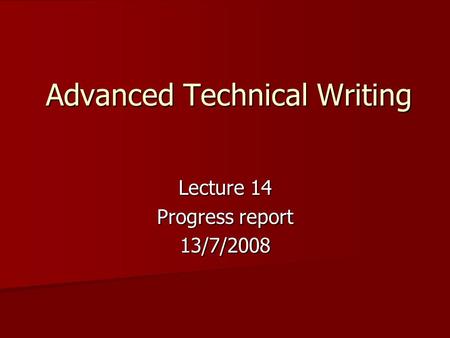 Advanced Technical Writing