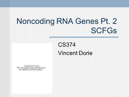 Noncoding RNA Genes Pt. 2 SCFGs CS374 Vincent Dorie.