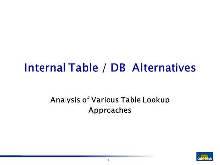 1 Internal Table / DB Alternatives Analysis of Various Table Lookup Approaches.