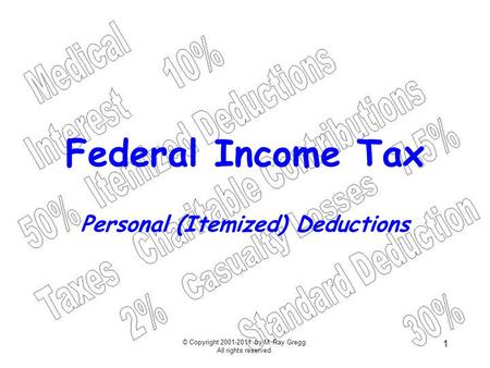 © Copyright 2001-2011 by M. Ray Gregg. All rights reserved. 1 Federal Income Tax Personal (Itemized) Deductions.