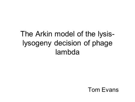 The Arkin model of the lysis- lysogeny decision of phage lambda Tom Evans.