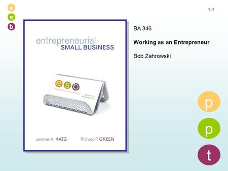 E s b 1-1 p p t BA 346 Working as an Entrepreneur Bob Zahrowski.