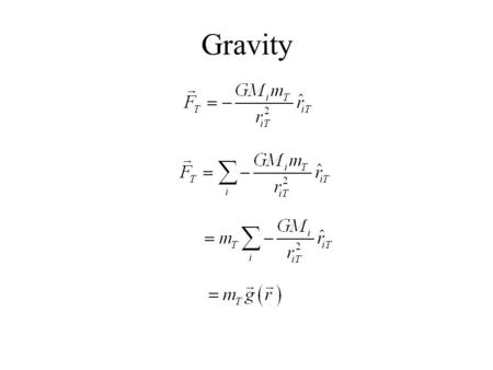 Gravity. Gravitational Field Interpretation: Gravitational Field is the force that a test particle would feel at a point divided by the mass of the test.