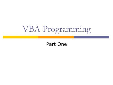 VBA Programming Part One. Our Dartmouth Legacy 10 INPUT What is your name: ; U$ 20 PRINT Hello ; U$ 25 REM 30 INPUT How many stars do you want: ;