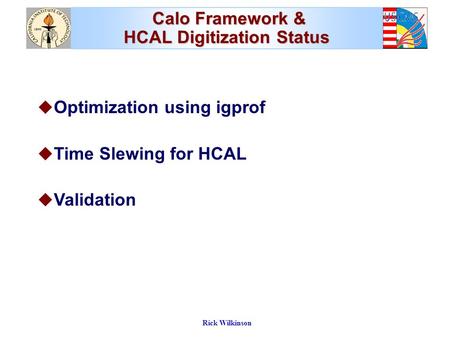 Rick Wilkinson Calo Framework & HCAL Digitization Status Calo Framework & HCAL Digitization Status u Optimization using igprof u Time Slewing for HCAL.