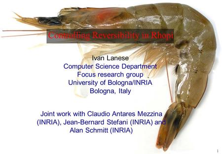1 Joint work with Claudio Antares Mezzina (INRIA), Jean-Bernard Stefani (INRIA) and Alan Schmitt (INRIA) Controlling Reversibility in Rhopi Ivan Lanese.