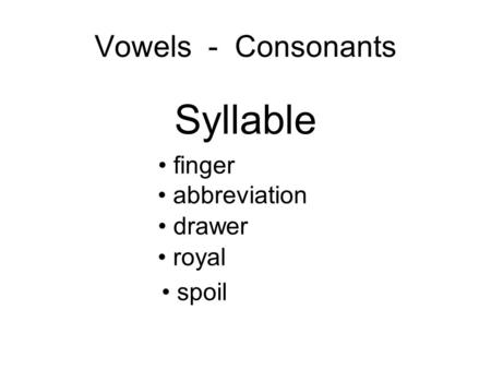 Vowels - Consonants Syllable finger abbreviation drawer royal spoil.