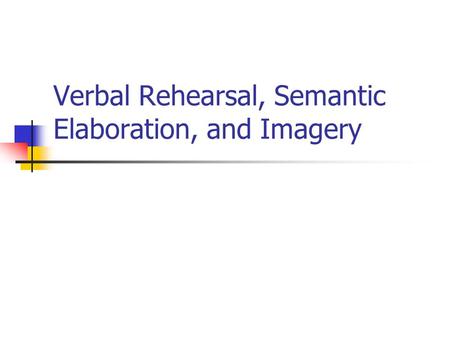 Verbal Rehearsal, Semantic Elaboration, and Imagery.