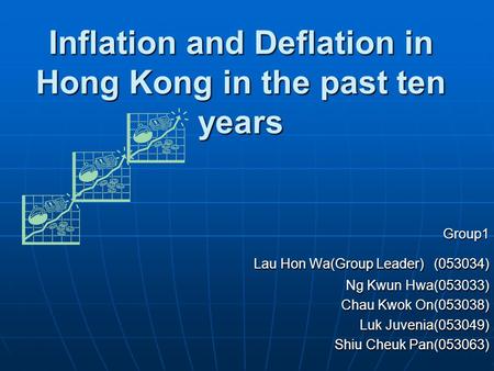 Inflation and Deflation in Hong Kong in the past ten years Group1 Lau Hon Wa(Group Leader) (053034) Ng Kwun Hwa(053033) Chau Kwok On(053038) Luk Juvenia(053049)