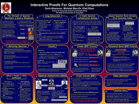 Interactive Proofs For Quantum Computations Dorit Aharonov, Michael Ben-Or, Elad Eban School of Computer Science and Engineering The Hebrew University.