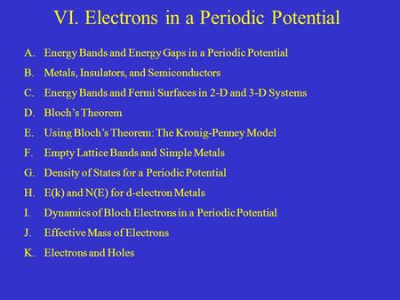 VI. Electrons in a Periodic Potential