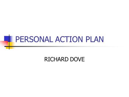 PERSONAL ACTION PLAN RICHARD DOVE. KEY LESSONS LEARNED CREATE LEARNING ENVIRONMENT IMPROVE PARTICIPATION IMPROVE CRITICAL REFLEXION USE OF M&E MATRIX.