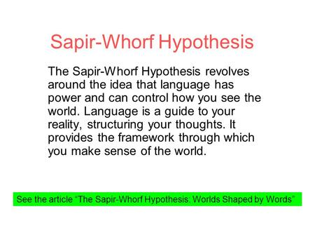 Sapir-Whorf Hypothesis