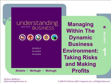 ****** 1-1 McGraw-Hill/Irwin Understanding Business, 8e © 2008 The McGraw-Hill Companies, Inc., All Rights Reserved. Nickels McHugh McHugh ** 1 CHAPTER.