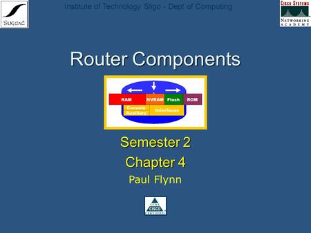 Institute of Technology Sligo - Dept of Computing Router Components Semester 2 Chapter 4 Paul Flynn.