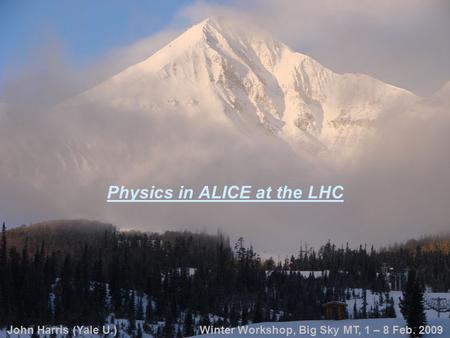 John Harris (Yale U.) Winter Workshop, Big Sky MT, 1 – 8 Feb. 2009 Physics in ALICE at the LHC.