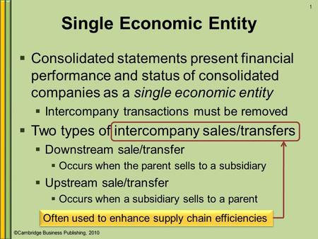 ©Cambridge Business Publishing, 2010 Single Economic Entity  Consolidated statements present financial performance and status of consolidated companies.