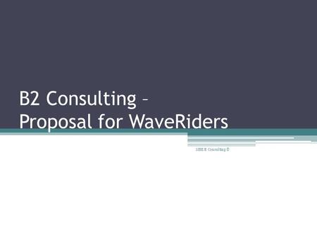 B2 Consulting – Proposal for WaveRiders