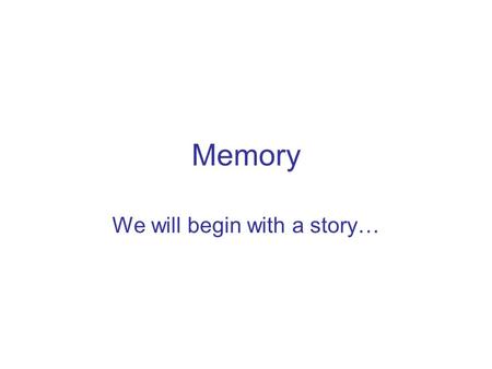 Memory We will begin with a story…. Fact, Fiction, and Forgetting On the next screen, you will see a list of words. Read them quickly: