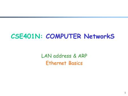 1 CSE401N: COMPUTER NetworkS LAN address & ARP Ethernet Basics.