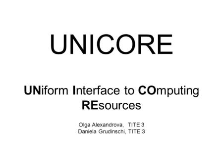 UNICORE UNiform Interface to COmputing REsources Olga Alexandrova, TITE 3 Daniela Grudinschi, TITE 3.