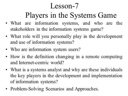 Lesson-7 Players in the Systems Game