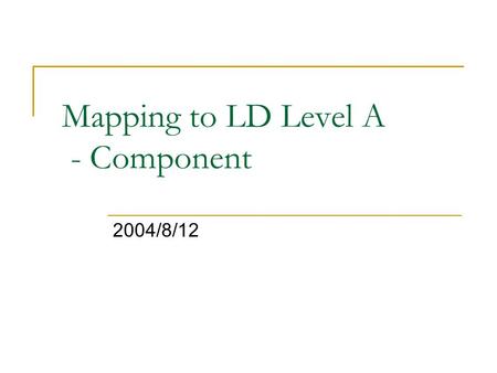 Mapping to LD Level A - Component 2004/8/12. Outline Examples Activity Structure with Sequence Activity Structure with Selection Nested Activity Structure.