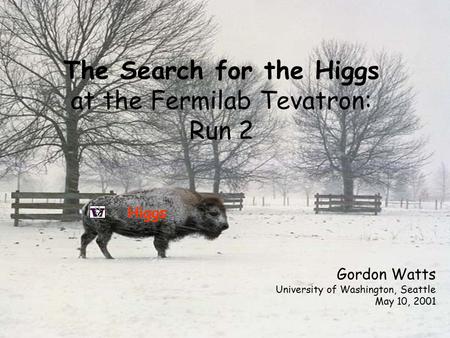 The Search for the Higgs at the Fermilab Tevatron: Run 2 Higgs Gordon Watts University of Washington, Seattle May 10, 2001.