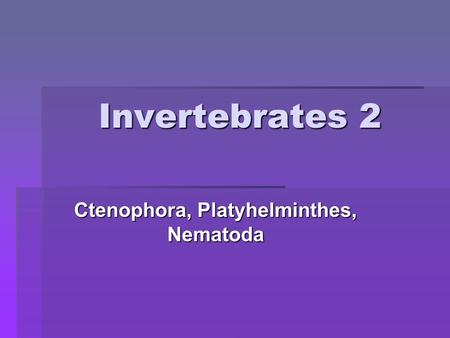 Invertebrates 2 Ctenophora, Platyhelminthes, Nematoda.