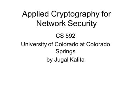 Applied Cryptography for Network Security
