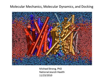 Molecular Mechanics, Molecular Dynamics, and Docking Michael Strong, PhD National Jewish Health 11/23/2010.