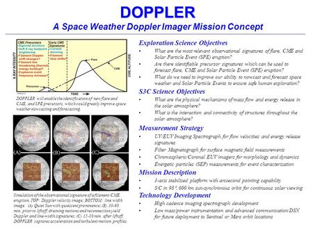 DOPPLER DOPPLER A Space Weather Doppler Imager Mission Concept Exploration Science Objectives What are the most relevant observational signatures of flare,