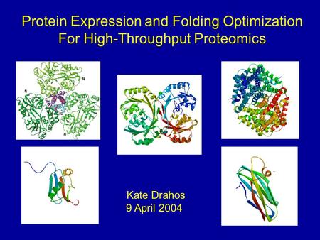 Protein Expression and Folding Optimization For High-Throughput Proteomics Kate Drahos 9 April 2004.