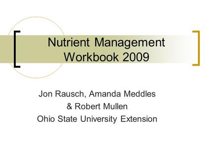 Nutrient Management Workbook 2009