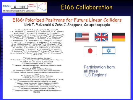 E166 Collaboration About 45+2 members from 16+1 institutions from all three regions (Asia, Europe, the Americas, and Daresbury) About 45+2 members from.