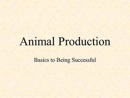 Animal Production Basics to Being Successful. What’s The Purpose? What are you producing your animals for? –Example: Sheep –Wool –Meat Cattle –Dairy –Meat.
