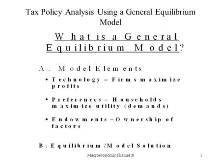 Macroeconomic Themes:81 Tax Policy Analysis Using a General Equilibrium Model.