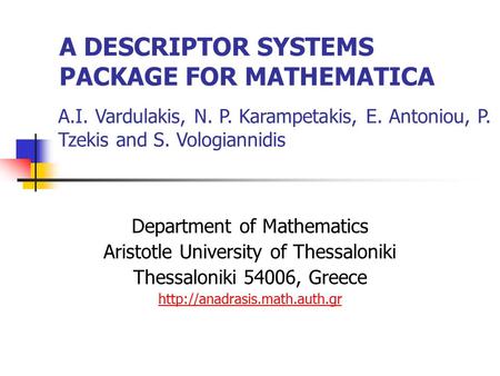 A DESCRIPTOR SYSTEMS PACKAGE FOR MATHEMATICA