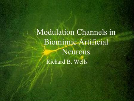 1 Modulation Channels in Biomimic Artificial Neurons Richard B. Wells.