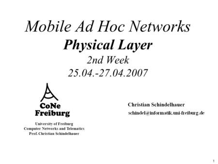 Mobile Ad Hoc Networks Physical Layer 2nd Week